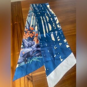 Salvatore Ferragamo Anemone Print Silk Foulard Scarf Blue Multicolor Hues